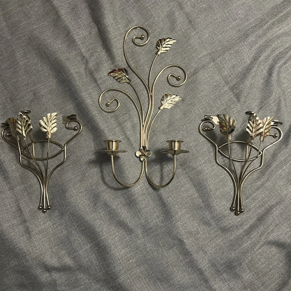 VTG MCM Set of 3 Home Interiors Metal Wall Sconce Candle‎ Holders / Shelf - READ